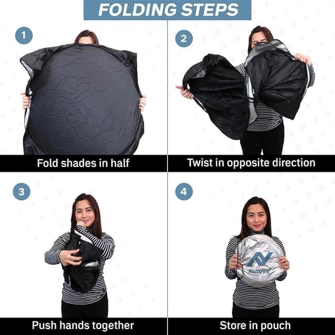 Autovir Windshield Sun Shade Foldable – 280T Car Front Window Shade, Heat Shield UV Sun Visor Protection, Keeps Interior Cool, Easy Fold Storage, Universal Fit for SUV, Sedan