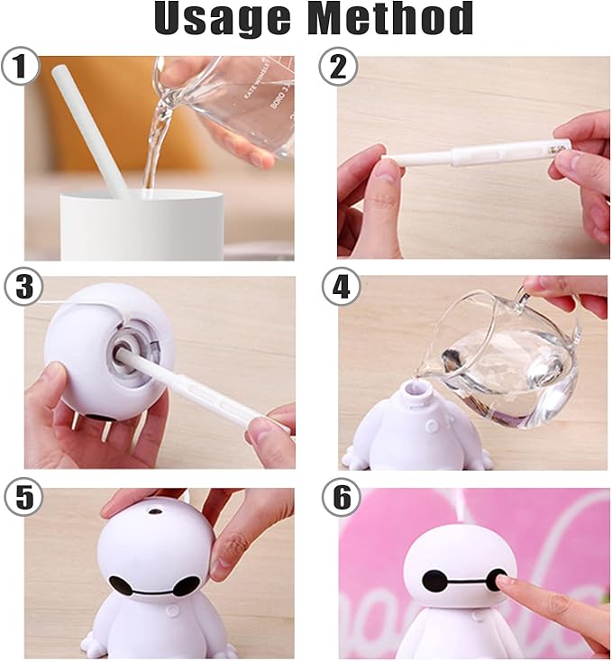 INVODA Small Humidifier Cool Mist Portable Desk USB Personal Mini Humidifiers for Bedroom Office Car Plants, White+6 cotton Sticks