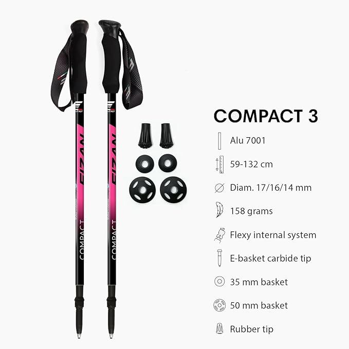 Fizan Compact 3 Trekking Poles – 5.6 oz Ultralight, Backpacking, Thru Hiking Poles, Adjustable, Collapsible, Customized Fit, EVA Grips, Aluminum Walking Sticks (Compact 3)