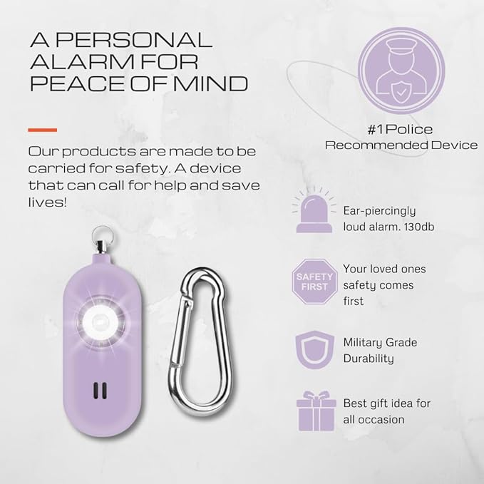 Rechargeable Personal Safety Alarm for Women. 130dB Siren. Ear-Piercingly Loud w/ Flashing LED Strobe Light Siren Keychain