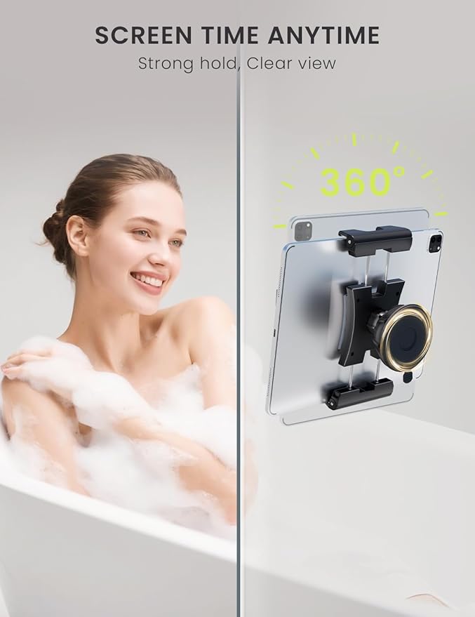 OHLPRO Tablet Wall Mount Holder,360° Rotating iPad Wall Mount Holder with Suction Cup & Screw Holes Base, Compatible with 5"-13" Devices Including iPad Pro, Mini, Air, Samsung, Kindle, Galaxy Tab