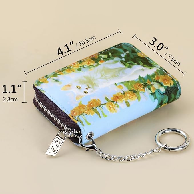 FurArt Zipper Wallet Women, RFID Blocking Credit Card Wallet, Business Card Holder, Compact Size KeyChain Wallet