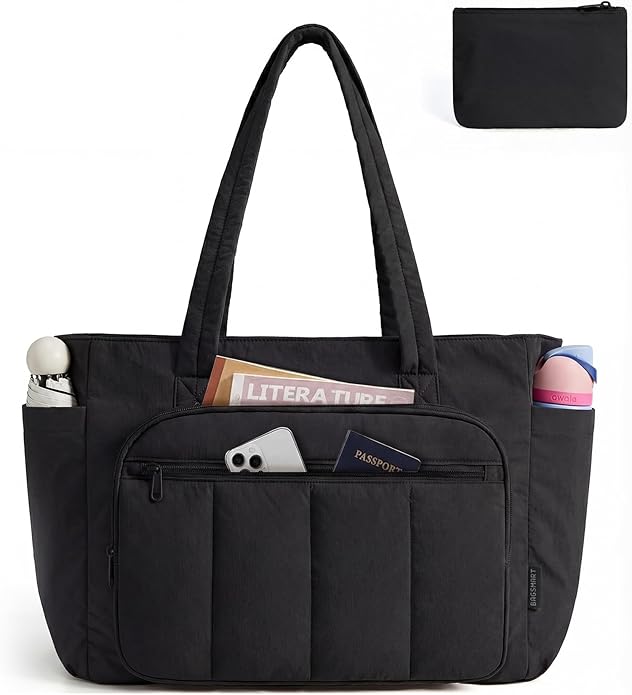 BAGSMART Tote Bag for Women, 2 Set Tote Bag with Zipper, Quilted Nurse Handbags for Work Travel College | 20L Capacity