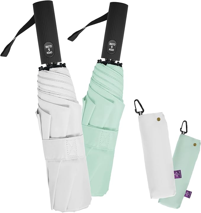 Windproof Travel Umbrella for Rain - 43" Compact Folding Umbrella, Reinforced Strong Frame, Lightweight Portable Parasol with UPF 100+ UV Sun Protection, Cruise Ship Essentials