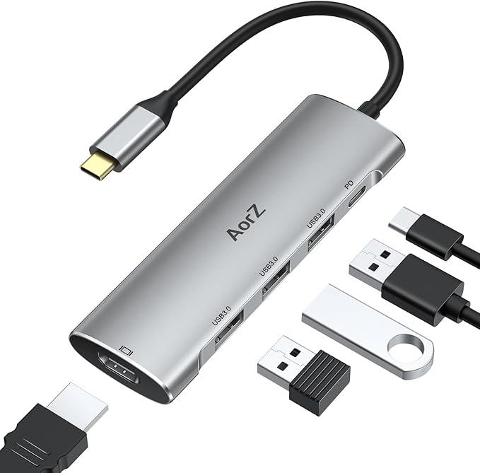 USB C Hub,USB C Hub Multiport Adapter 4K@60Hz AorZ 5 in 1 USBC to Hdmi Adapter with 1 * 4K HDMI Output, 3*USB 3.0 Ports,1*PD, Adapter for MacBook,Steam Deck and Most Type C Devices