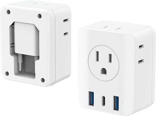 2 Pack European Travel Plug Adapter, Olcorife Foldable International Power Adapter with 4 Outlets 3 USB Ports, Type C Plug Adapter for US to Europe, Italy Spain Iceland France Germany