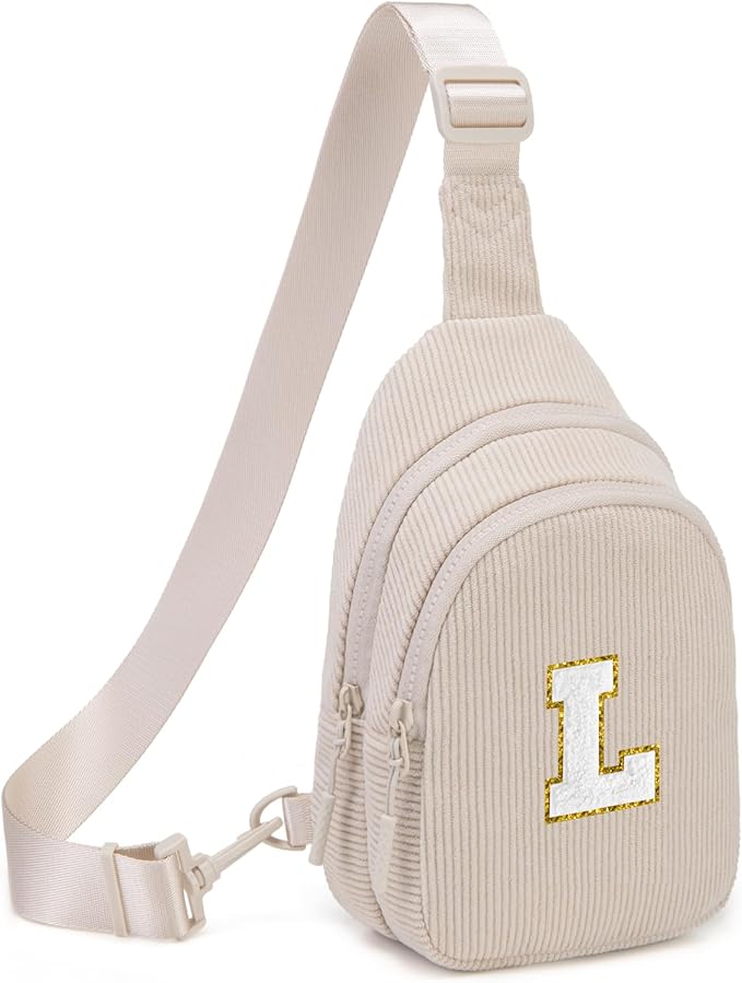 Viverte Small Corduroy Sling Bag Initial Crossbody Bag Fanny Pack for Girls Personalized Birthday Gifts for Teen Girls Gifts