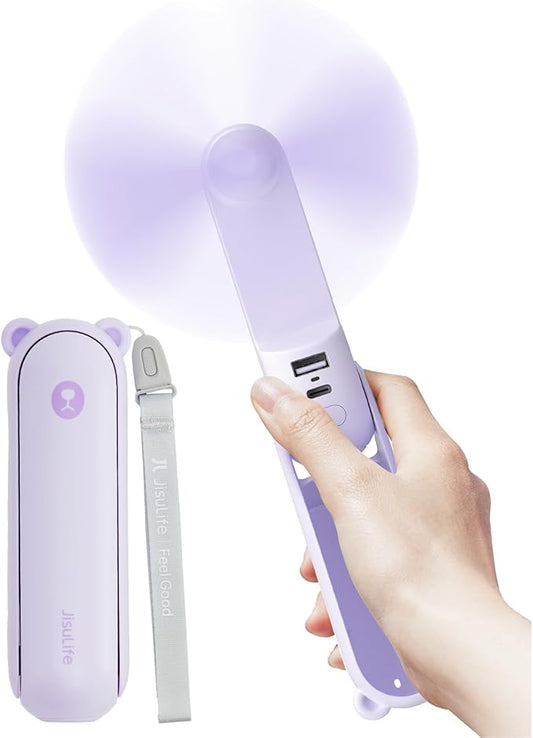 JISULIFE Handheld Fan 8 Plus: All-in-One Mini Fan with 37Hrs Cooling & 4500mAh PowerBank & Flashlight, USB Rechargeable, Portable Pocket Size for Travel, Makeup, Concert, Gifts for Women(Purple)