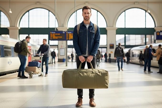 DoYiKe Extra Large Canvas Travel Duffle Bag Heavy Duty, Sports Travel Military Camping Tent Storage Army green