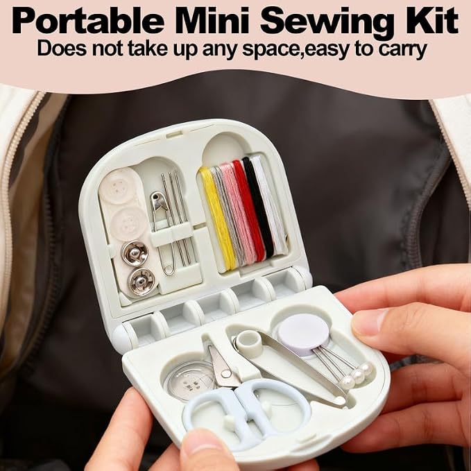 Reroon 2 Pack Mini Travel Sewing Kit for Adult & Kid | Portable Sewing Box Kit Bulk | Small Emergency Repair Set with Thread Scissors Needle for Travel, Beginner DIY Handcraft | Pink + Blue