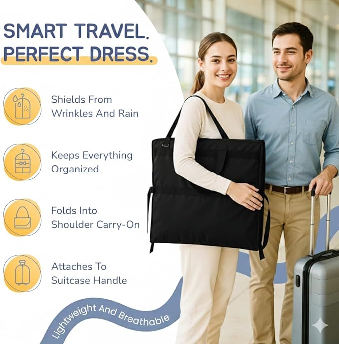 Wedding Dress Garment Bag 72" – Waterproof Trifold Travel Garment Bag for Bridal Gown with Shoulder Strap, Suitcase Sleeve & Accessory Pockets – Fits Full Skirts, Oxford Fabric, Carry Handle