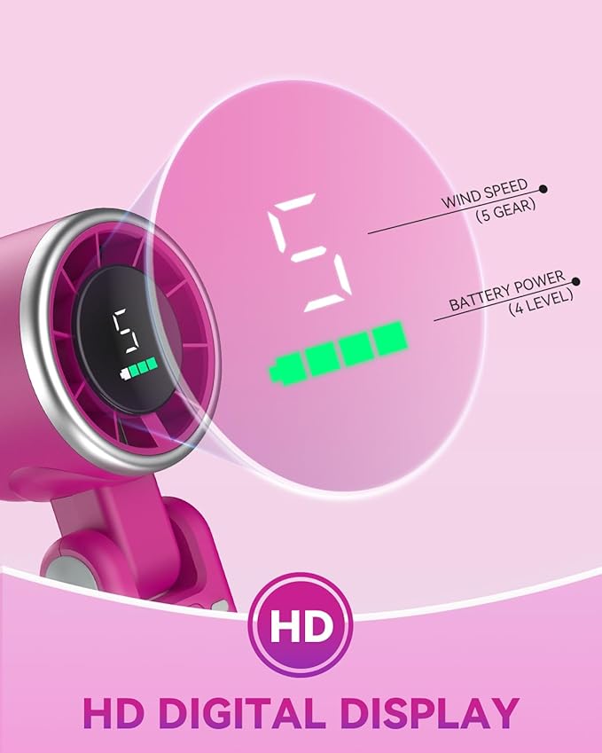 PlayHot Portable Handheld Turbo Fan, 5-Speed Personal Fan, USB-C Rechargeable Fan Up to 12 Hours, 3 IN 1 Hand Fan with Air Turbo Tech Cooling, Travel Fan for Cruise, Beach, Gifts for Women (Magenta)