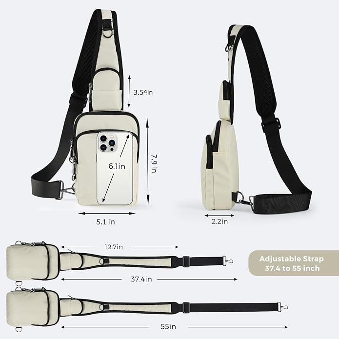 Sling Bag, Crossbody Bag with Zipper Lock, RFID & Water Resistant for Women and Men Small Chest Bag for Travel Casual