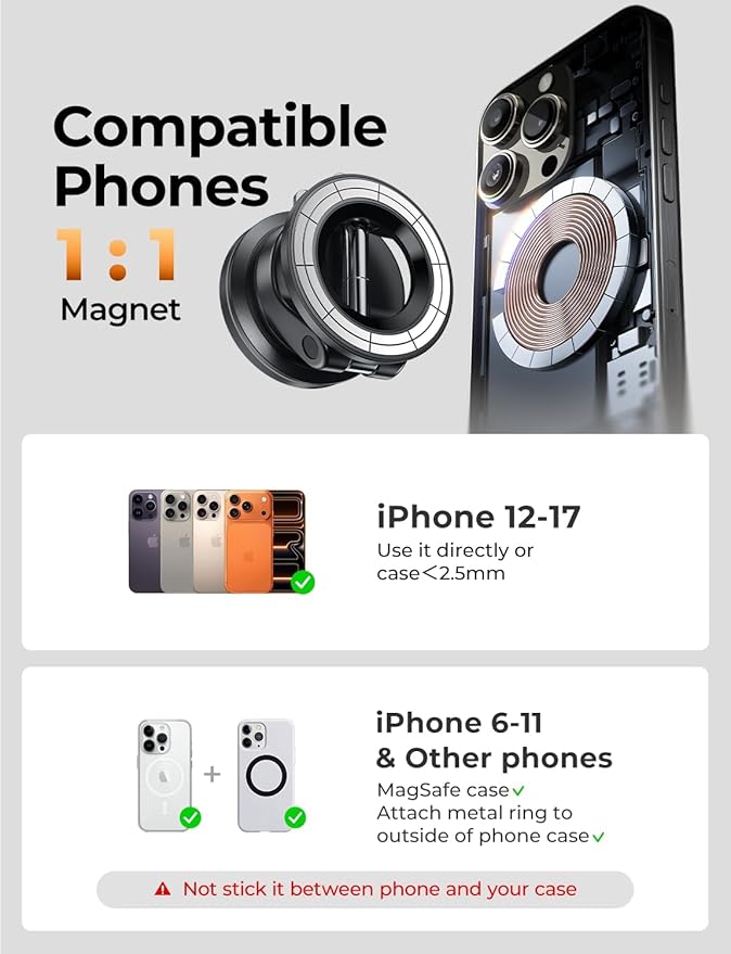 LISEN 2 Pack for Magsafe Car Mount, Magnetic Phone Holder for Car, Strong Magnetic Car Phone Holder, 89 LBS Suction Cup Phone Mount, Phone Holder for Car Dash Mounting Kits for iPhone 17 Pro Max