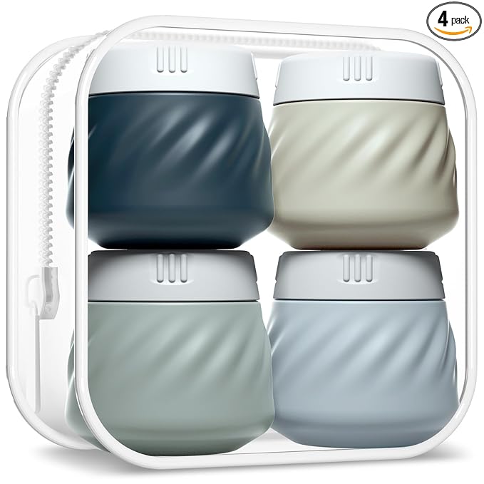 Gemice TSA Approved Travel Containers for Toiletries, 4 Pack Silicone Cream Jars with Convenient Toiletry Bag, Leak-proof Wide Mouth Travel-Size Toiletries Containers with Lid for Cosmetic Cream