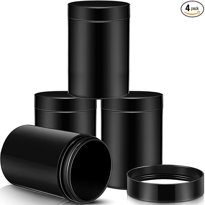 Patelai 4 Pieces Round Wide-mouth Leak Proof Plastic Container Jars with Lids for Travel Storage Makeup Beauty Products Face Creams Oils Salves Ointments DIY Making(10 Ounce,Pure Black)