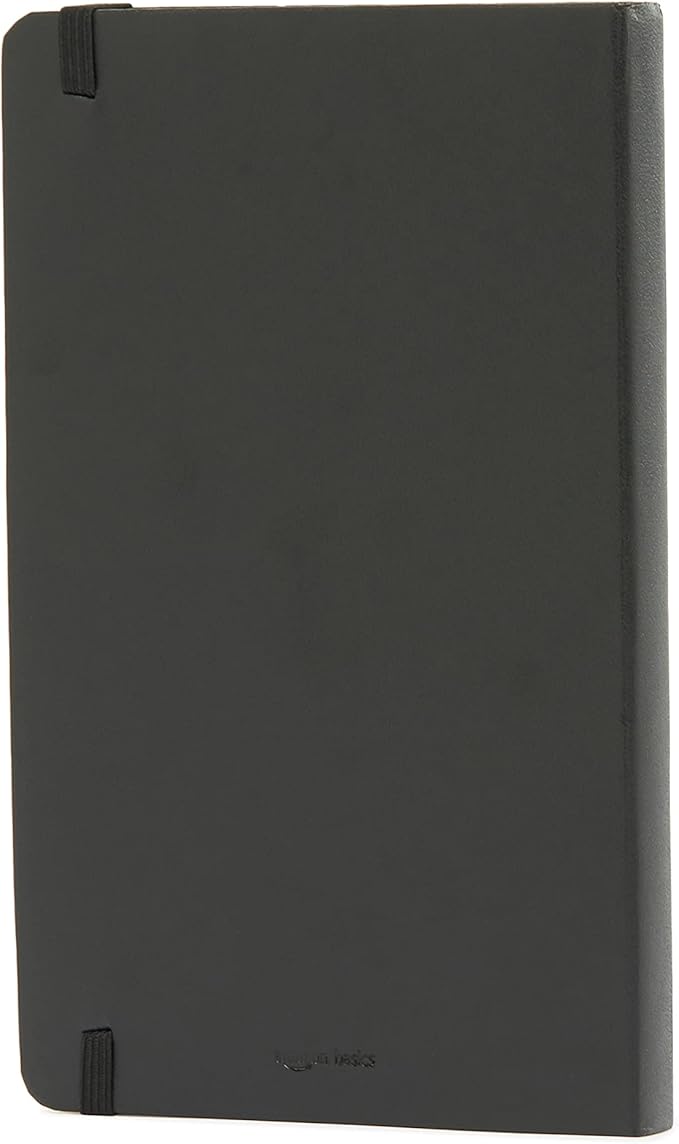 Amazon Basics Classic Lined Writing Notebook for Note Taking and Journaling, Hardcover with Elastic Closure, 240 Pages, 5" x 8.25", Black (Pack of 2)
