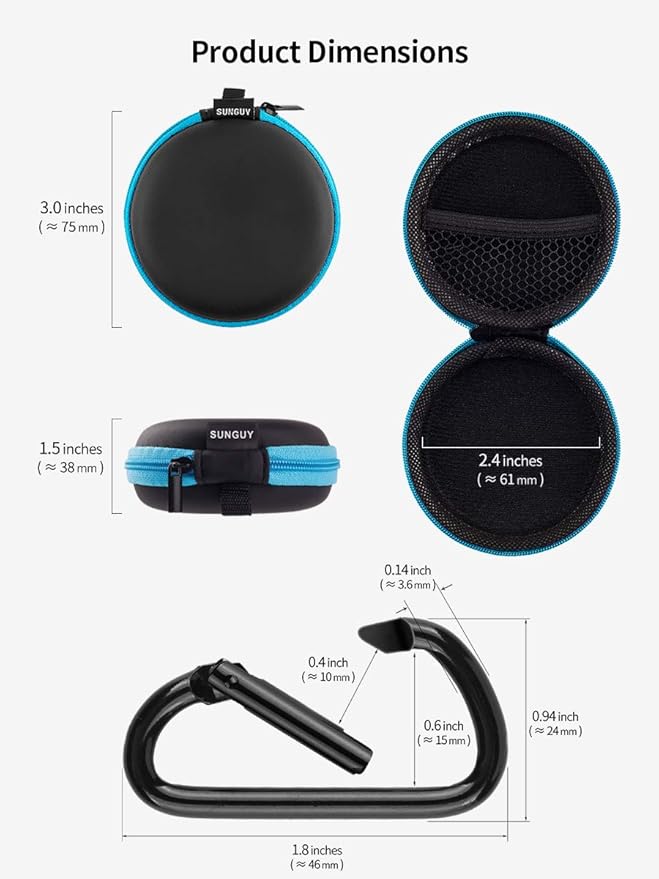 SUNGUY [5-Pack Earphone Carry Case, Small Round Pocket Earbud Travel Carrying Case with Zipper for Smartphone Earphone, Wireless Headset, USB Cable, SD Cards Storage Bags, Masks and More | [5-Pack]