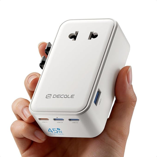“Air” Universal Travel Adapter, Slim International Travel Plug Adapter with 3 USB-C(GaN 45W) ＆ 1 USB-A Ports, All in One Portable Adaptor, for USA, UK, EU, AU ＆ 224+ Countries (White) US
