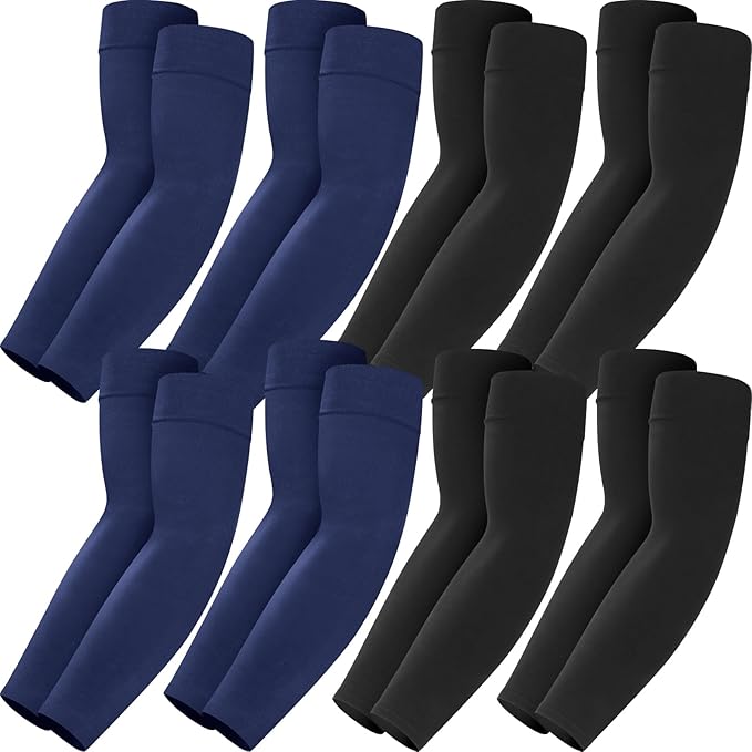 Mochabao 8 Pairs Soft Arm Sleeves, UV Sun Protection Cooling Compression Arm Covers for Outdoor Work, Sports, Men & Women