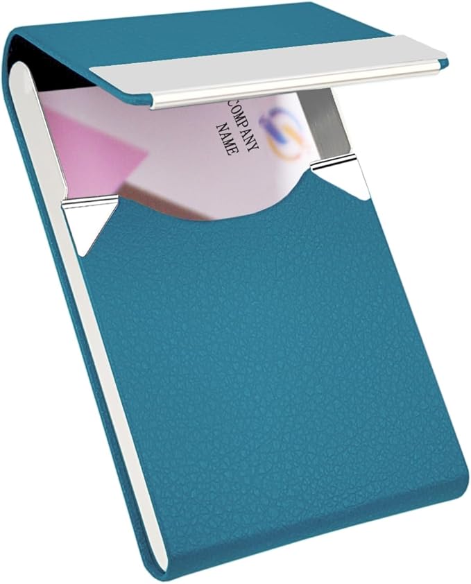 Business Card Holder with Ultra Slim Design,Business Card Case with Premium PU Leather,Suit Pocket Metal Card Holder for Women/Men,Professional Name Card Holder with Magnetic Shut(GrayBlue)