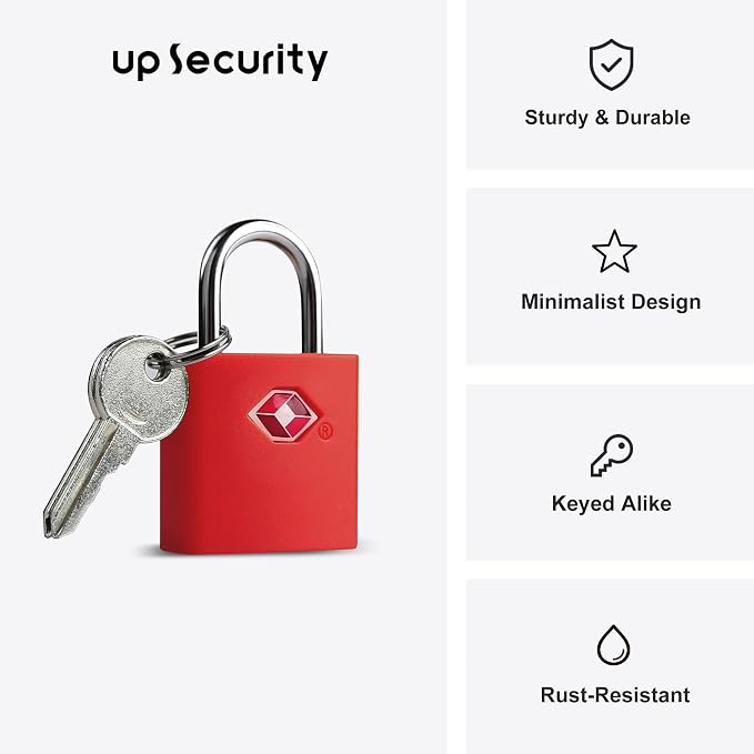 TSA Locks for Luggage with Key, Travel Luggage Locks TSA Approved 4 Pack, Small Padlock with Key, Same Keyed Mini Padlock for Suitcase, Backpack, Bag, Purse, Tent, Zipper, Tool Box (Red)