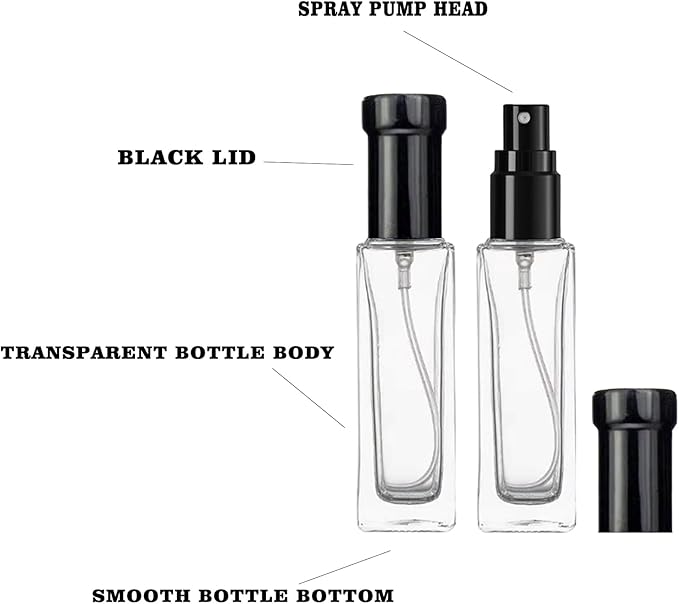 8PCS 20ml Perfume Spray Bottle, Mini Portable Travel Glass Square Spray Bottle,Small Fine Mist Spray Bottle, Refillable Glass Spray Bottle, Sample Spray Bottle (Black, 20ml)