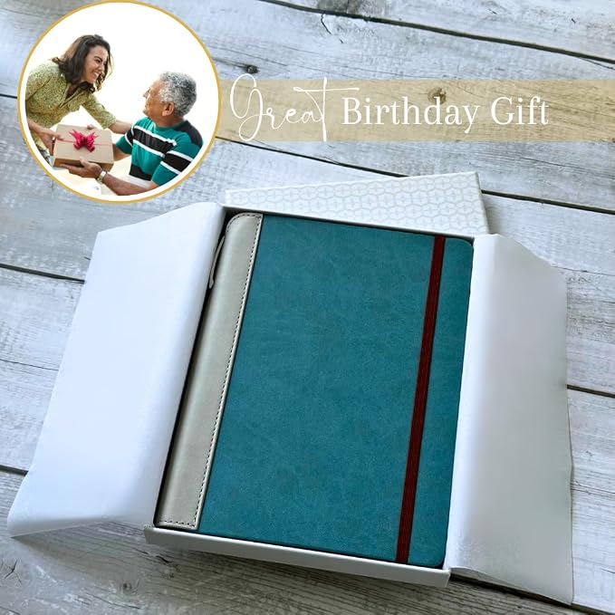 SETTINI® Lined Journal - Sleek Teal Journal for Writing Gift Set - Hardcover Vegan Leather, Includes Luxury Pen in a Unique Pen Holder, 192 Pages, 6 x 8.5 inches, Fathers Day Gift