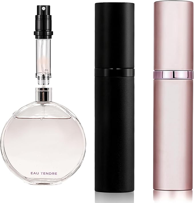 Perfume Refillable Bottle 5ml Bottom Refill Portable Purse Atomizer, Cologne Travel Perfume Spray Bottle for Outgoing and Traveling (Black + Pink 5ml)