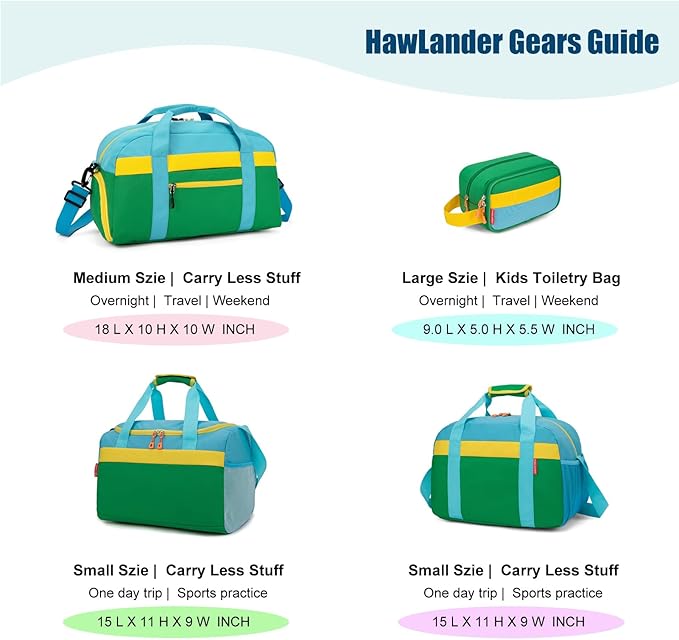 Large Kids Duffle Bag for Travel, Overnight, or Weekender, 22" inch (Green Yellow)