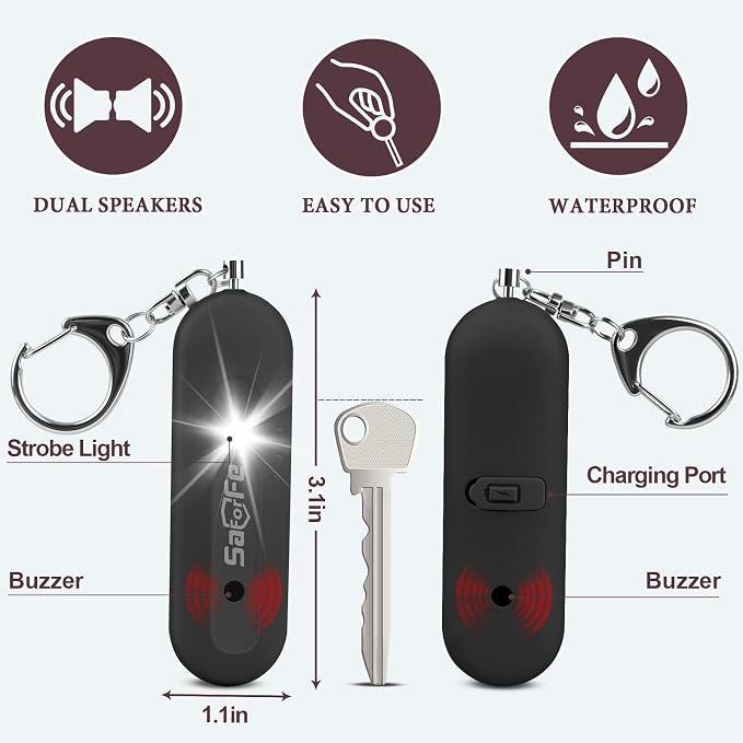 Personal Safety Alarm - Waterproof Rechargeable Security Alarm - 140dB Extra Loud Siren & Strobe Light - Self Defense Keychain - Gift for Women, Teenagers, College Girls, Seniors(Aqua+Black)