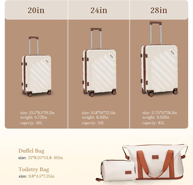 Rosamo 5 Piece Luggage Set Expandable Hardside, 20/24/28in Suitcases with Matching Travel Bags, 22x14x9 Airline Approved Carry On, TSA Lock, Spinner Wheels, ABS+PC