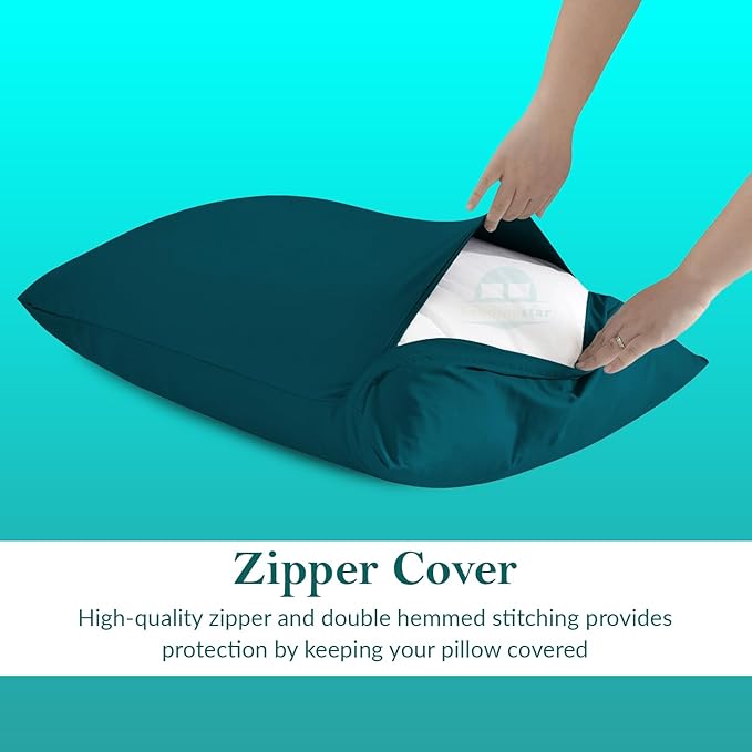 Travel Pillow Case 12x16 Set of 2 Zipper Closure Toddler Pillowcase 600 Thread Count 100% Egyptian Cotton Soft & Skin Friendly Travel Pillow Covers 12x16 Inches, Teal