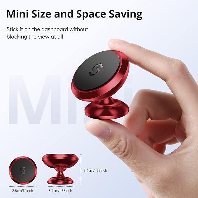 SYNCWIRE Magnetic Car Phone Holder for Dashboard, 360° Adjustable Strong Magnets Cell Phone Car Mount Compatible with iPhone, Samsung, Android - Red
