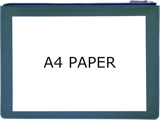 PU Leather A4 File Folder Zipper Document Holder Envelope Folder Case for Receipt Contract (Haze Blue)
