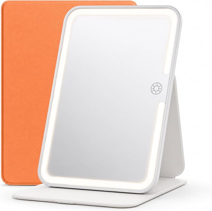 Travel Makeup Mirror with Lights, Lighted Vanity Mirror, 9", Cosmic Orange