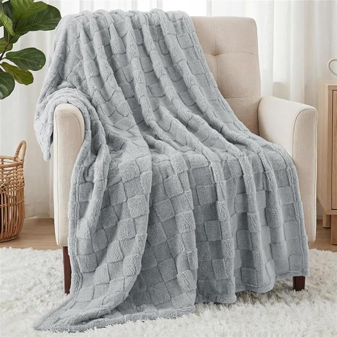 Utopia Bedding Cool Grey Checkered Fleece Throw Blanket for Couch, Sofa, Soft Plush Cozy Blanket for Women and Men Home Decor, Ultra Comfy Travel-Friendly Throws for Relaxation, 50x60 Inches