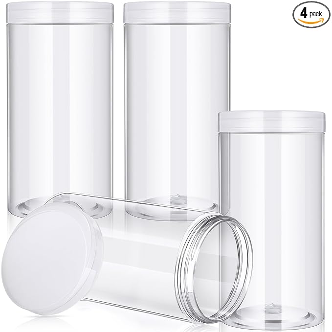 Patelai 4 Pieces Round Wide-mouth Leak Proof Plastic Container Jars with Lids for Travel Storage Makeup Beauty Products Face Creams Oils Salves Ointments DIY Making(32 Ounce,Clear)