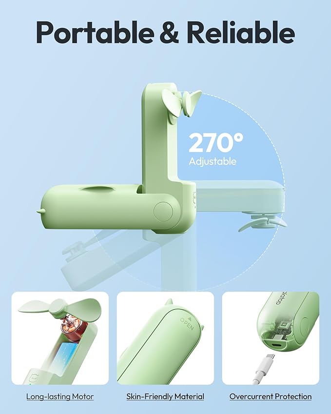 Gaiatop Portable Handheld Fan, 3 in 1 Mini Fan Handheld [17h Max Cooling], Foldable Personal Fans Pocket Design, USB Travel Fans Portable, Lash Trip Summer Essential Cute Gifts for Women Girl, Green