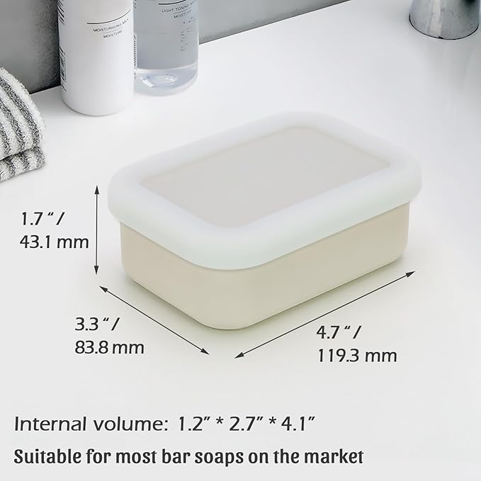 AIDIMMING Leak Proof Silicone Travel Soap Case with Clear Lid & Drain Pad, Compact Bar Soap Container, Portable Soap Holder for Standard Bar Soap & Handmade Soap, Travel Camping Gym (Clear&Offwhite)