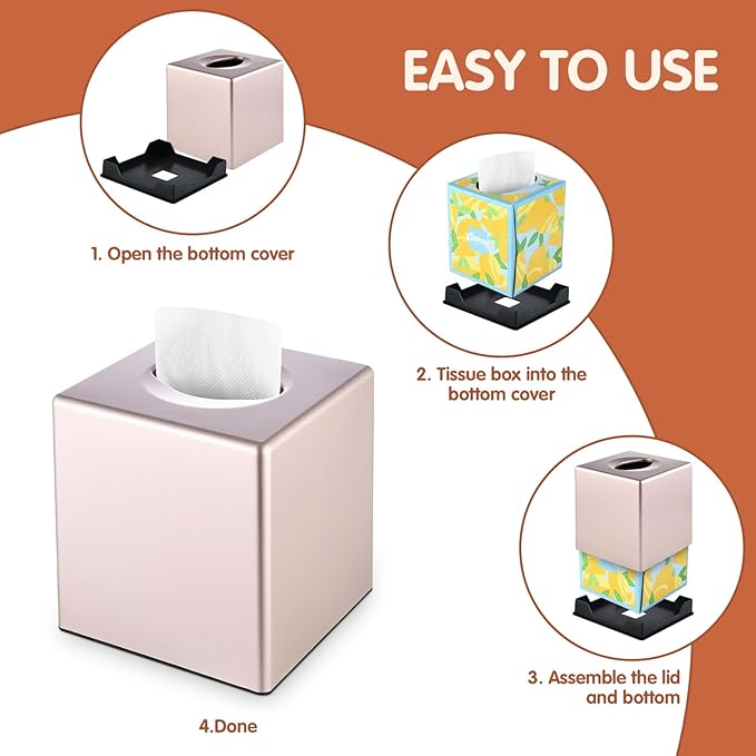 Y-in Hand Tissue Box Cover, Decorative Square Facial Storage Tissue Box Holder, Home Accessories for Bathroom Vanity Countertops, Dressers, Night Stand, Parlors and Office (Pink)