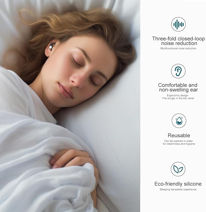 Ear Plugs for Sleeping - Noise Cancelling - Earplugs for Sleep, Swimming, Snoring Blocking, Concert, Work - Soft Silicone, Reusable, Washable - Noise Reduction up to 32dB - Black