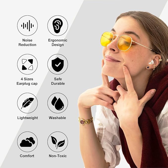 Ear Plugs for Sleeping Earplugs for Concerts Noise Cancelling Reusable Soft Silicone Noise Reduction Earbuds for Travel Focus Work 33-45dB Hearing Protection with 9 Ear Tips & Case (Off-White)