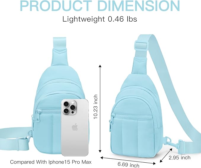 Viverte Quilted Puffer Crossbody Bags for Girls Gifts for Teen Girls Sling Bag Lightweight Cross Body Bubble Purse Shoulder Bag for Travel (Icing Blue)