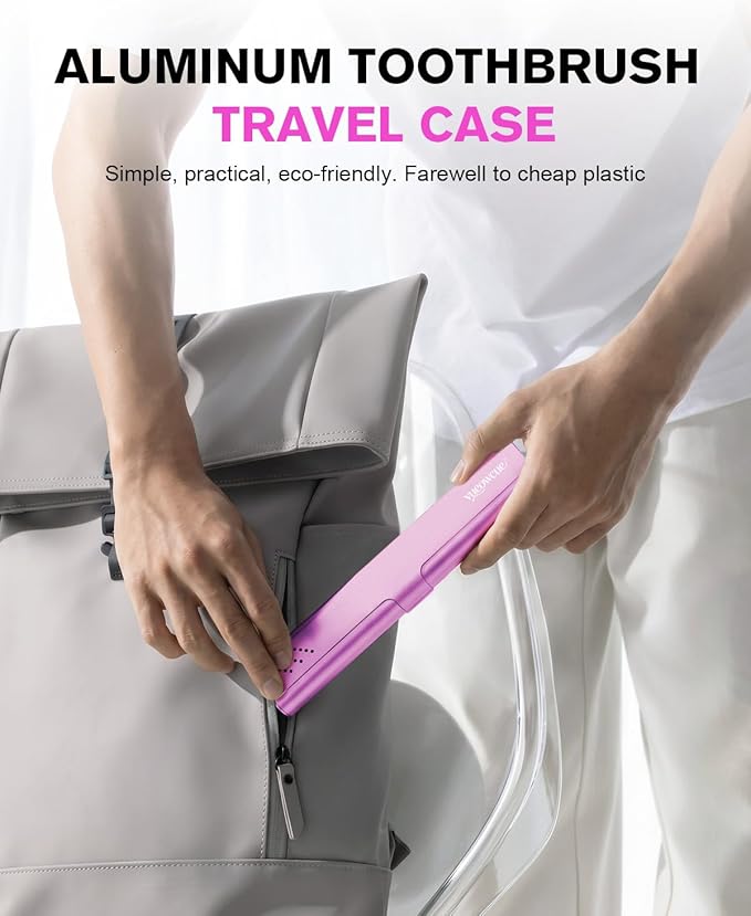Toothbrush Case Cover for Traveling, Aluminum Toothbrush Holder for Manual Toothbrush + Mini Toothpaste, Portable Tooth Brush Storage Box for Camping Business Trip-Pink (1 Pack)