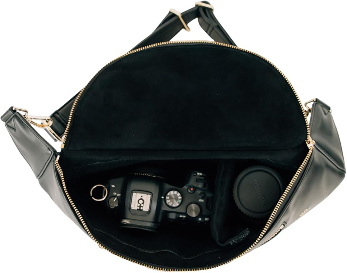 The Sidekick Camera Bag – Compact, Vegan Leather, Hands-Free Crossbody with Protective Suede Interior, Black