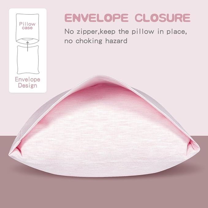 Zenssia Organic Cotton Toddler Pillowcase/Travel Pillowcase Pack of 2 Set 13x18 Inches with Envelope Closure - Soft & Breathable Baby Pillow Case Cover Solid Pink
