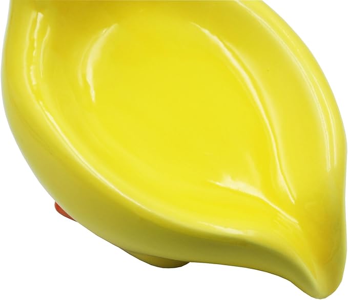 Ceramic Soap Dish,Cute Duck Shaped Self Draining Soap Holder, Sponge Holder, for Shower,Bathroom,Kitchen (Yellow)