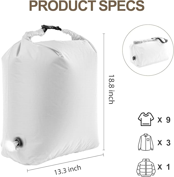 Travel Laundry Bag, Pump Free Vacuum Compression Dirty Clothes Bag Reusable Wet Dry Bags Large Capacity Space Saver Bags Camp Washable Clothes Organizer for Sports Dorm Laundromat (1 Pcs)(White, M)