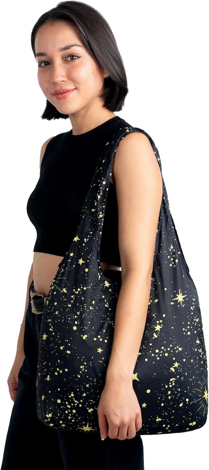 Nanobag Ultralight Foldable Tote for Women & Men, Reusable Grocery & Travel Bag, Packable Collapsible Compact Market Essential (Standard Stars)
